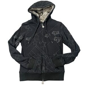 Women's M Faux Fur Lined Sweatshirt Zip Star Print